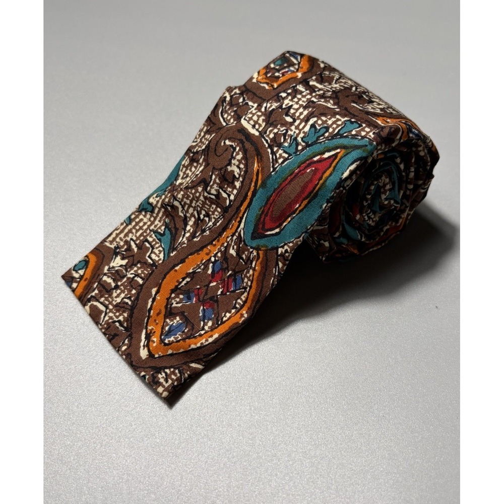 Vintage Rooster Tie Cotton Brown Hand Printed Batik Square Ends 3"